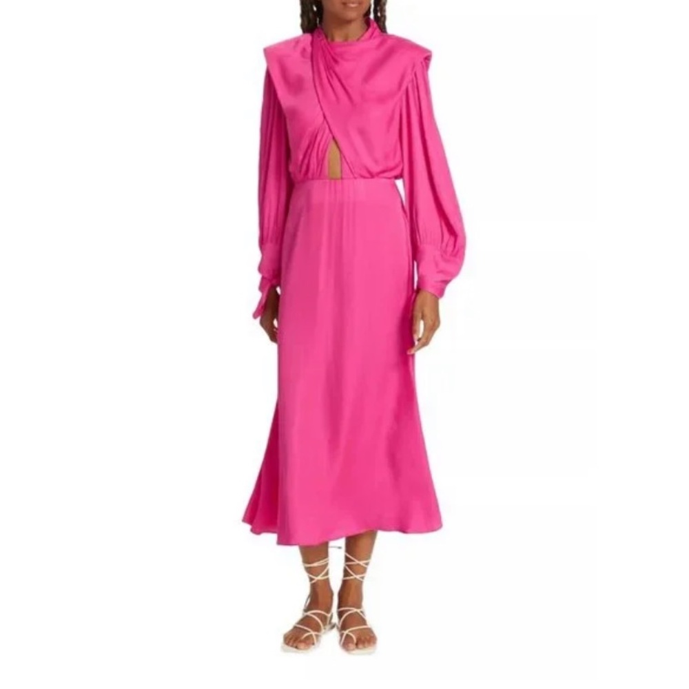 Farm Rio Draped Pink Satin Maxi Dress Sz XS